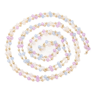 Faceted Rondelle Glass & Round 304 Stainless Steel Beaded Chains CHS-G026-01KCG-03-1
