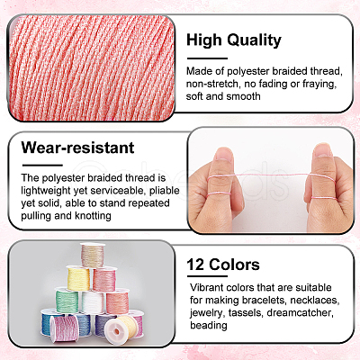 12 Rolls 12 Colors Polyester Braided Thread OCOR-PH0002-57-1