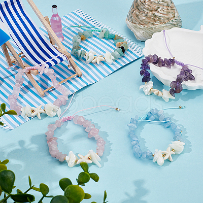 8Pcs 4 Styles Natural Gemstone Chip Braided Bead Bracelets BJEW-MA00001-1