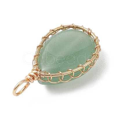 Natural Green Aventurine Pendants PALLOY-JF04776-02-1