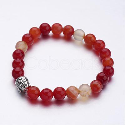 Natural Agate Beaded Stretch Bracelets BJEW-JB02584-1