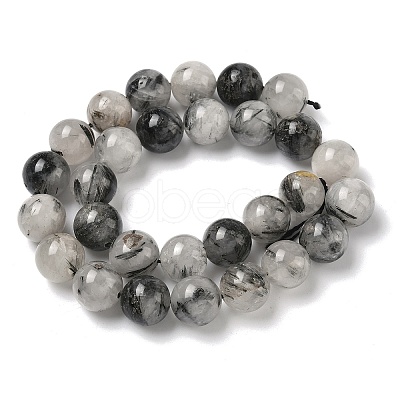 Natural Tourmalinated Quartz Beads Strands G-F818-A09-14mm-1