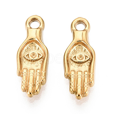304 Stainless Steel Hamsa Hand with Eye Charms STAS-T072-47G-1