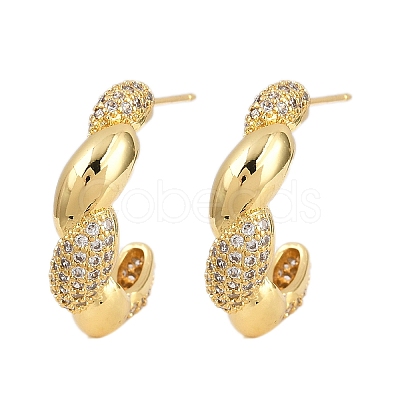 Brass Micro Pave Clear Cubic Zirconia Twist Stud Earrings EJEW-L275-16G-02-1
