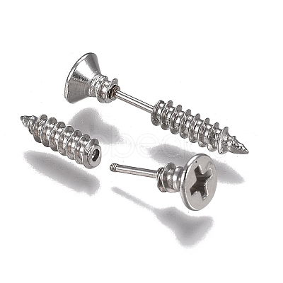 PVD Vacuum Plating 304 Stainless Steel Unisex Punk Hip-hop Rock Nail Shape Screw Pierced Stud Earrings EJEW-F261-01A-1