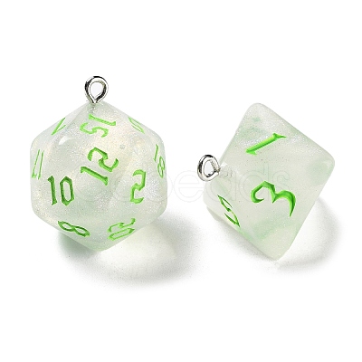 7 Styles Transparent Resin Polyhedral Dice Pendants Set RESI-A029-01K-1