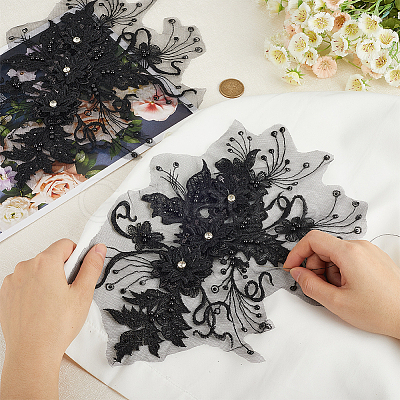 2Pcs Polyester Paillette Embroidered Cloth Sew on Patches PATC-CY0001-01B-1