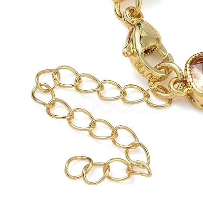 Square Brass Pave Cubic Zirconia Link Chain Bracelets for Women BJEW-P385-08G-1