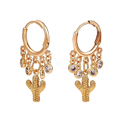 Cactus Brass Dangle Huggie Hoop Earrings EJEW-SW00001-05-1