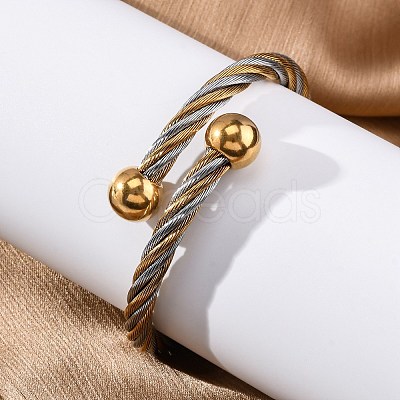 304 Stainless Steel Torque Bangles for Women BJEW-P310-12GP-1