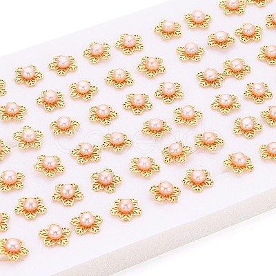 Flower Brass Natural Pearl Stud Earrings PEAR-N017-07F-1