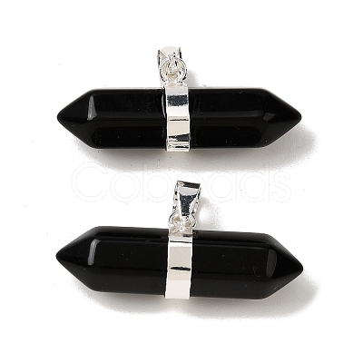 Natural Obsidian Double Terminal Pointed Pendants G-NH0001-15P-06-1