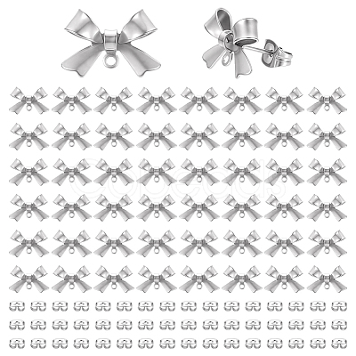 25 Pairs 304 Stainless Steel Bowknot Stud Earring Findings STAS-ME0003-34P-1