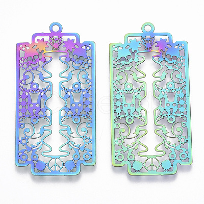 Ion Plating(IP) 201 Stainless Steel Filigree Pendants STAS-T057-14-1