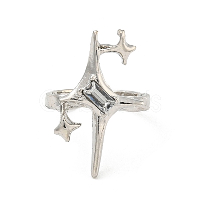 Star Zinc Alloy Open Cuff Ring RJEW-Z048-01P-02-1