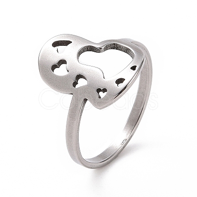 Non-Tarnish 201 Stainless Steel Heart Finger Ring RJEW-J051-33P-1