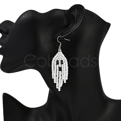 Halloween Theme Ghost Handmade Glass Seed Beaded Dangle Earrings EJEW-MZ00479-1