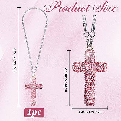 Polymer Clay Rhinestone Cross Pendant Alloy Chain Necklaces NJEW-CN0001-16C-1