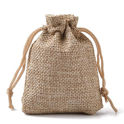 Polyester Imitation Burlap Packing Pouches Drawstring Bags X-ABAG-R005-9x7-01-1