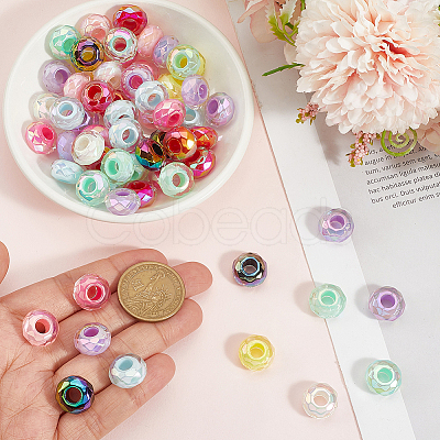 100Pcs UV Plating Rainbow Iridescent Acrylic European Beads MACR-PA0001-28-1