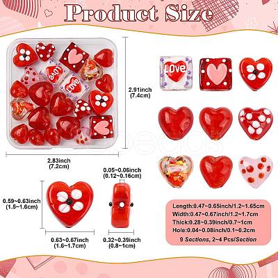 22Pcs 9 Styles Heart Theme Handmade Glass Beads FOIL-FS0001-04-1
