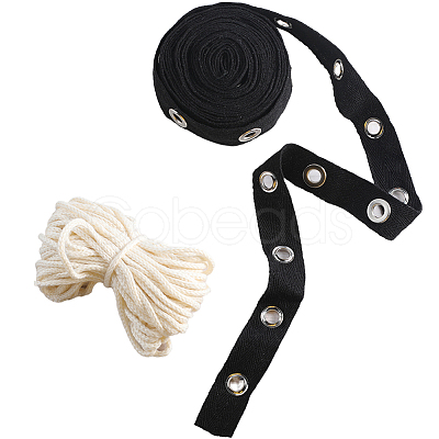 4 Yards Black Cotton Ribbons with Platinum Tone Eyelet Rings OCOR-GF0002-87B-1