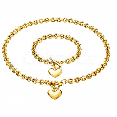 Heart Stainless Steel Pendant Necklaces & Charm Bracelets Sets FS-WG8EF15-02-1