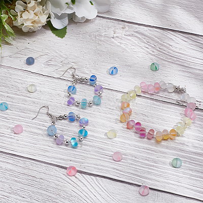 200Pcs 10 Colors Frosted Transparent Glass Beads FGLA-AR0001-03-1