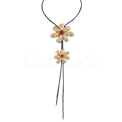 Alloy Glass Flower Black Waxed Cord Lariat Y Necklaces for Women FS-WGE5F3A-02-1