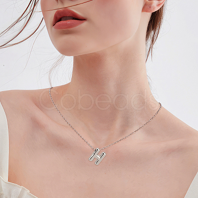 1pc Brass Chain with Alloy Letter Pendants Necklaces NJEW-LP0001-41H-P-1