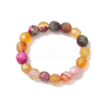 Dyed & Heated Round Natural Agate Beads Stretch Rings for Women RJEW-JR00694-1