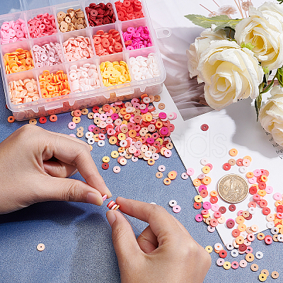 3750Pcs 15 Colors Flat Round Handmade Polymer Clay Beads CLAY-AR0001-20-1