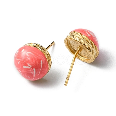 Enamel Half Round Stud Earrings EJEW-P229-01G-05-1