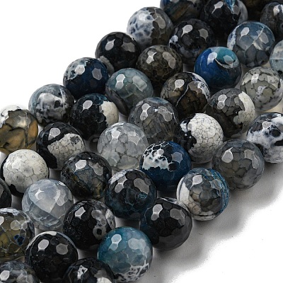 Faceted Natural Fire Crackle Agate Beads Strands G-F447-12mm-N09-1