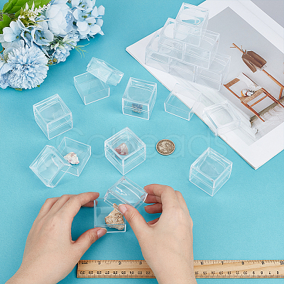 16Pcs Square Transparent Plastic Ring Viewer Magnifier Boxes CON-FG0001-26-1