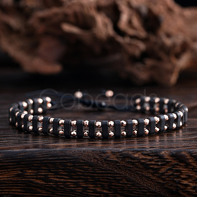 Synthetic Non-magnetic Hematite Beads Braided Bead Bracelets for Men Women OW8240-1