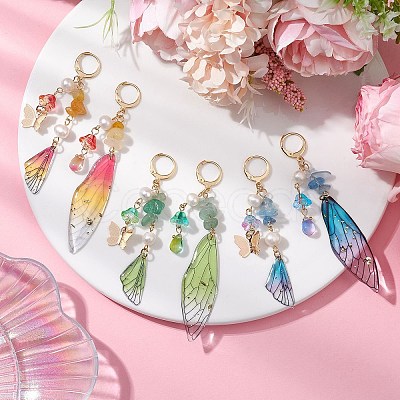 Natural Green Aventurine & Aquamarine & Topaz Jade Leverback Earrings EJEW-TA00591-1