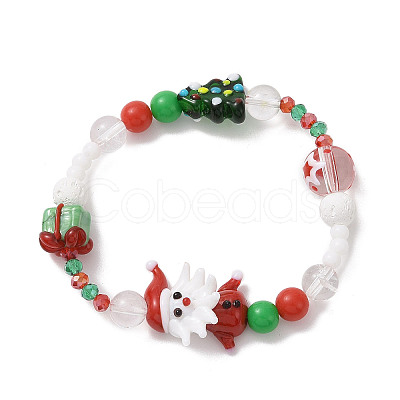 Lampwork & Natural Quartz Crystal & Acrylic Stretch Bracelet X1-BJEW-TA00256-1