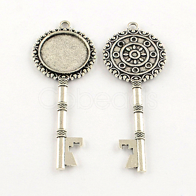 Tibetan Style Key Alloy Pendant Cabochon Settings TIBEP-S289-22AS-RS-1