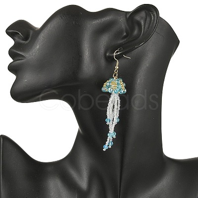 304 Stainless Steel Glass Seed Beads Jellyfish Dangle Earrings EJEW-MZ00553-05-1