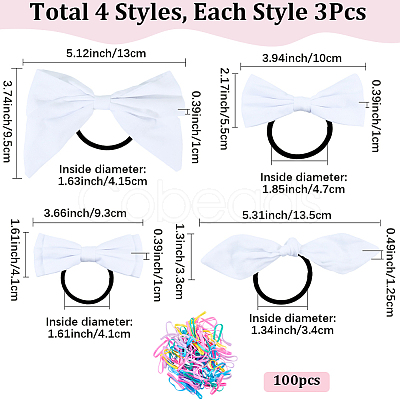 12Pcs 4 Styles Bowknot Cotton Elastic Hair Ties OHAR-SP0001-09-1