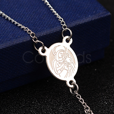 Non-Tarnish 201 Stainless Steel Rosary Bead Necklaces X-NJEW-L427-22P-1