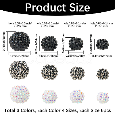 72Pcs 12 Styles Resin Rhinestone Beads RESI-PA0001-01-1
