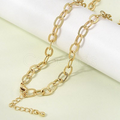 Brass Textured Cable Chain with Rind Link Necklaces NJEW-L013-07G-1