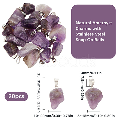 20Pcs Natural Amethyst Pendants G-BBC0001-50B-1