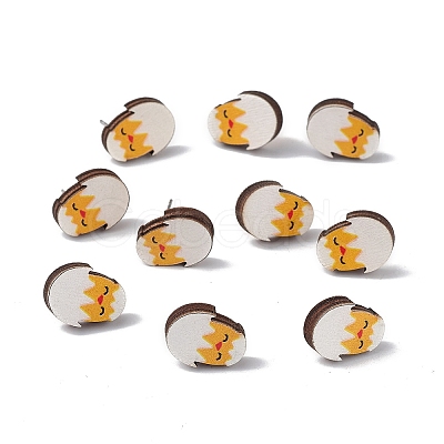 Natual Wood Easter Stud Earrings EJEW-C013-02E-1