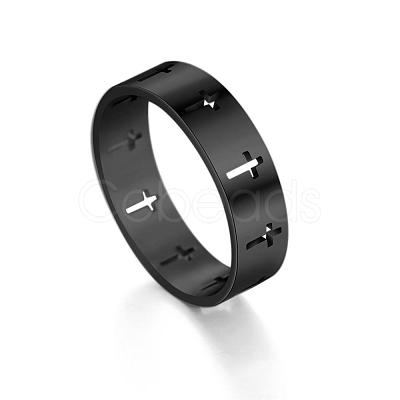 Stainless Steel Cross Finger Ring RELI-PW0001-003C-EB-1