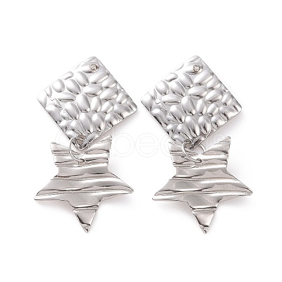 304 Stainless Steel Rhombus with Star Dangle Stud Earrings for Women EJEW-G328-14-1