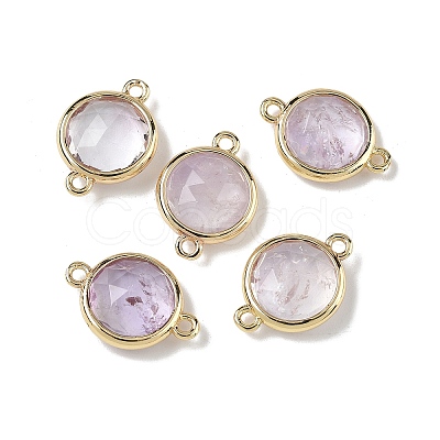 Brass Pave Natural Amethyts Faceted Flat Round Connector Charms G-U028-04G-09-1
