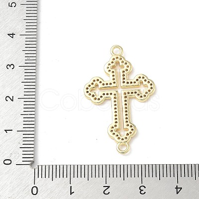 Brass Micro Pave Clear Cubic Zirconia Hollow Cross Connector Charms KK-C104-16G-1